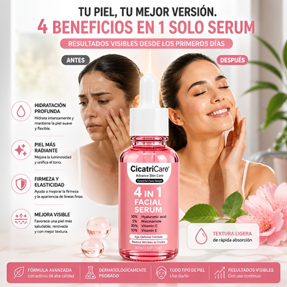 Serum Facial 4 en 1 Hidratación, Luminosidad y Piel Uniforme
